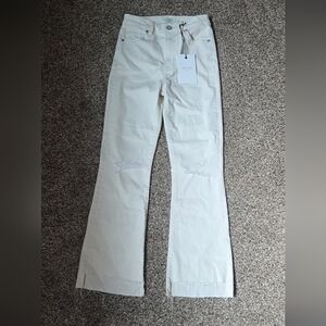 Cream Flare Wide Leg Jeans